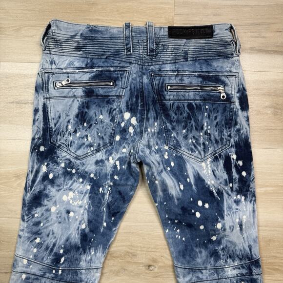 NEW Rock Revival Moto EAN Men's Jeans Acid Wash Blue Zippers 32x33 Stretch